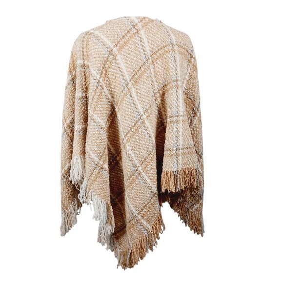 Boyne Valley Weavers, Hand Crafted Ireland, Tan Plaid Poncho, Wool Blend, O/S - Picture 8 of 11